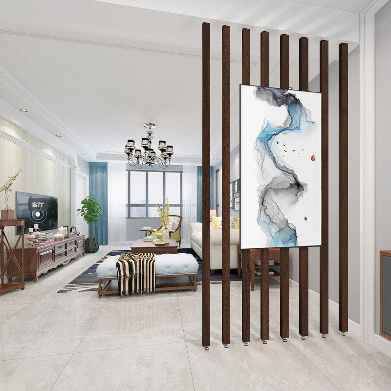 Custom wooden bar partition screen Living room entrance Wooden grille Modern decoration Antique solid wood vertical stripe column office