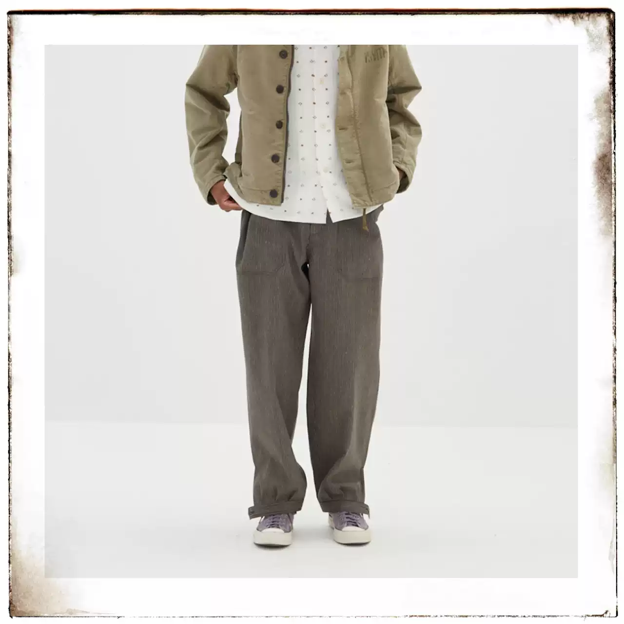 現貨VISVIM 24SS CARROL PANTS SANTOME 條紋賽車休閒褲寬鬆束腳-淘寶 