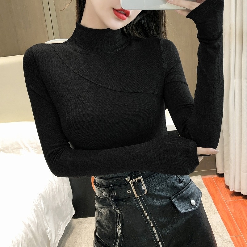 Half turtleneck plus velvet thick bottoming shirt women's 2022 autumn and winter new trendy western style self-cultivation thin long-sleeved inner top