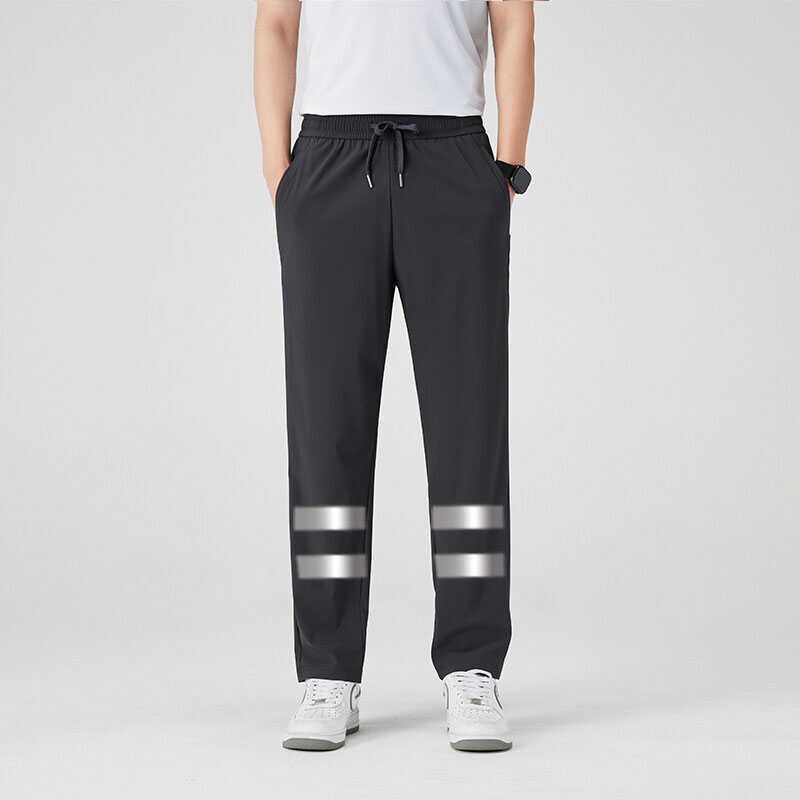 Summer High-Elastic Quick-Drying Trousers with Traffic Reflective Safety Features, Breathable Outdoor Construction Site Straight-Leg Black and Gray Protective Work Pants