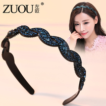 Hair band womens pressure hair non-slip hair cave headband Korean version with teeth wide edge Korean wild simple womens winter rhinestones