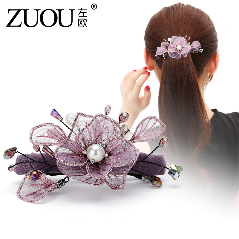 Hairpin fabric headdress female flower ponytail clip word clip large horizontal clip hairpin elegant mother flower branch spring hairpin