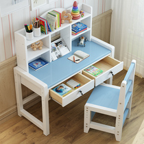 Childrens desk bookcase combination girl boys childrens table and chair set solid wood School students lift writing learning table