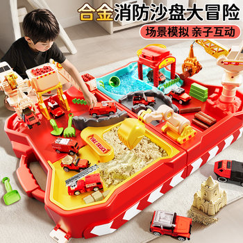 Children's Alloy Fire Truck Toy Set for Boys, Including Construction Vehicles, Small Cars, Mixer, Bulldozer, Crane, Dump Truck, and Excavator