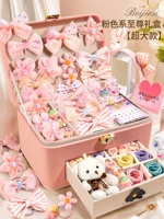 Розовая коробочка для хранения, ободок, наклейки для ногтей, заколка для волос, с медвежатами