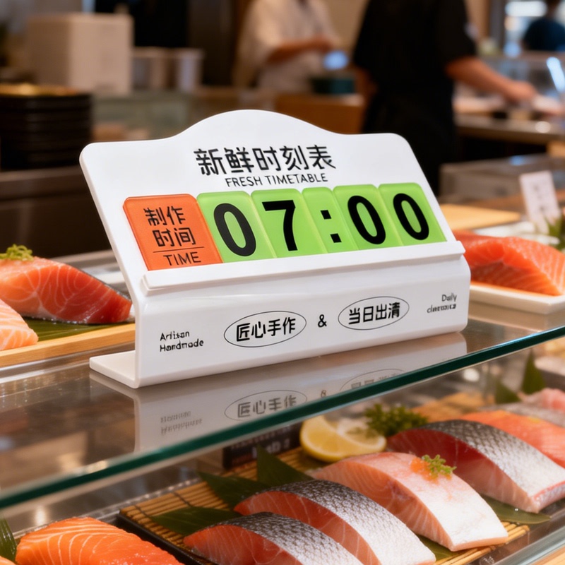 Supermarket Baked Sushi Salmon Fresh Meat Food Production Date Changeable Production Time Acrylic Display Sign