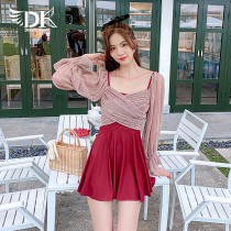 DK swimsuit ladies 2021 new hot spring long sleeve conjoined conservative thin belly Korean ins swimsuit