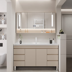 Milk Tea Color Bathroom Cabinet Combination Bathroom Wash Basin Toilet Wash Basin Washstand Integrated Ceramic Basin Floor Cabinet