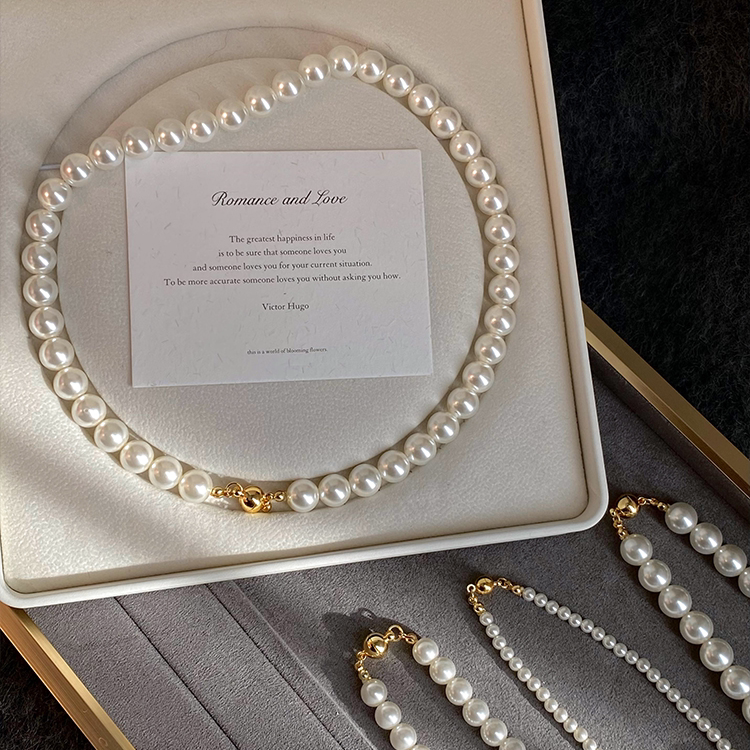 Shijiaao White Magnetic Clasp Round Pearl Necklace for Women 2026 New Style Layered Sweater Chain Light Luxury Elegant Neck Chain