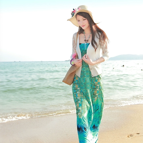 Пляжное платье, длинная юбка, топ без лямок, стиль бохо, по фигуре, Таиланд