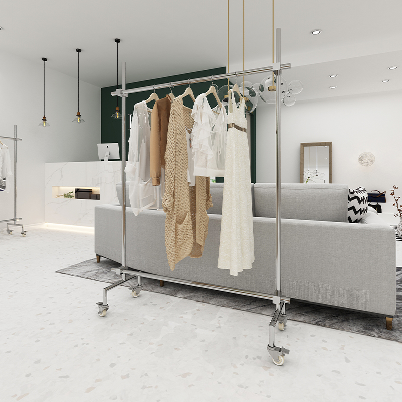 Clothing store display stainless steel landing wheel display special female hanger rack adjustable mobile shelves