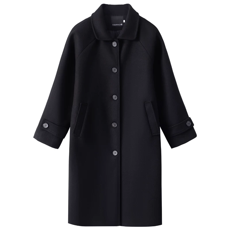 Woolen coat, demi-season black jacket, for teenagers, 2026 years, Korean style, high-quality style