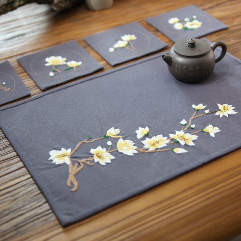 Creative Embroidery Handmade Self-Embroidered Diy Tea Mat Beginner material Package Self-made Cubic Cup mat Chinese style Zen Tea mat