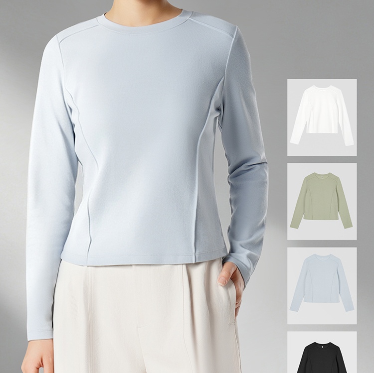 Ludao Shiwuji Aav20388 Women's Three-Dimensional Slimming T-Shirt with Regular Shoulder Fit, Round Neck, Cotton Feel, Long Sleeves Ludao Shiwuji Aav20388 Women's Three-Dimensional Slimming T-Shirt with Regular Shoulder Fit, Round Neck, Cotton Feel, Long Sleeves