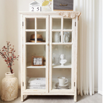 French American country vintage sideboard solid wood storage locker porch cabinet tea cupboard display cabinet bookcase