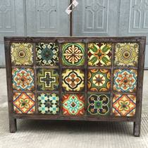 American country solid wood retro shoe cabinet painted two-door storage sideboard pastoral Mediterranean entrance cabinet