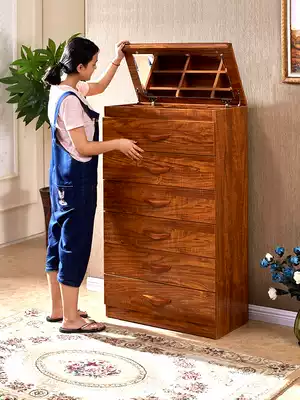 Bucket cabinet with mirror Chest of drawers Makeup mirror vanity storage European-style solid wood bedroom storage simple chest of drawers