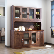 Dining side cabinet New Chinese living room locker Simple modern cabinet Wine cabinet Walnut color solid wood color tea cabinet