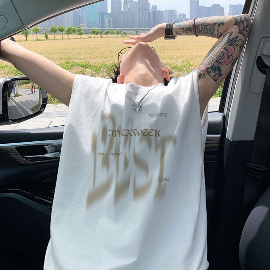 トレンディなレターベスト メンズ 夏 アメリカンスタイル 純綿 カップルTシャツ ゆったり 万能 カジュアル ノースリーブTシャツ トレンディブランド