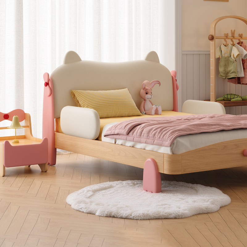 Morning Forest Solid Wood Children's Bed Cat Ears 2026 New Model Girl Princess Bed Childlike Style Simple Genuine Leather Soft Bed Morning Forest Solid Wood Children's Bed Cat Ears 2026 New Model Girl Princess Bed Childlike Style Simple Genuine Leather Soft Bed