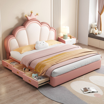 Childrens Princess Drawer Bed Simple Modern Solid Wood Girls Bedroom Dream Girl Crown Large Capacity Storage Leather Bed