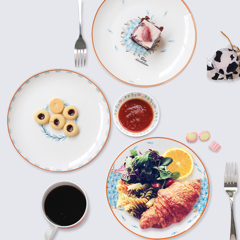 Dandelion creative ipads porcelain tableware Japanese dish cake dessert dish steak western 8 inch flat ceramic plate