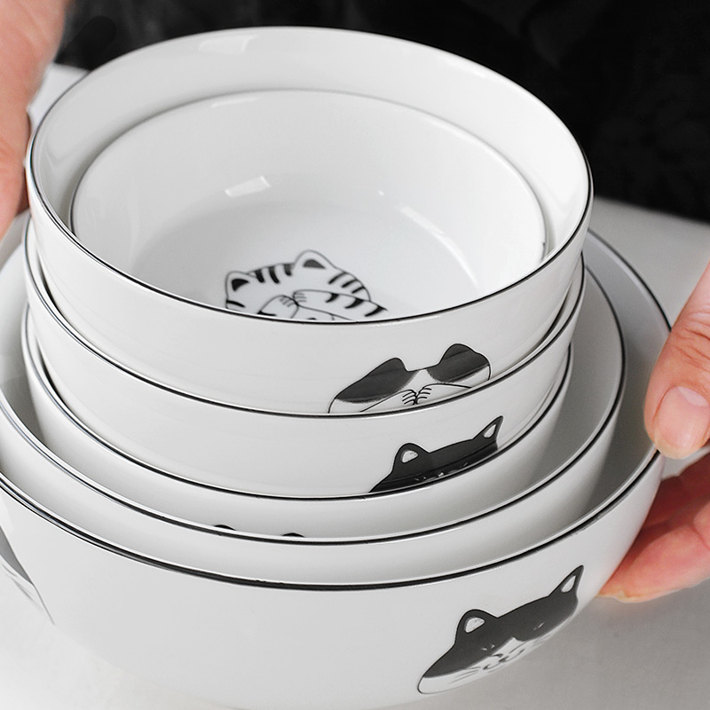 Japanese Nordic bowl of black side cartoon cat ceramic plate breakfast dish dish household rice bowls rainbow such as bowl of soup plate