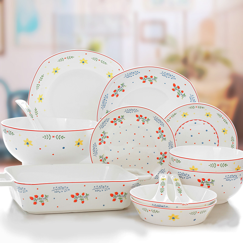 Lovely holiday ipads porcelain tableware suit dish dish spoon ceramic family dishes with rice bowl dish suits for