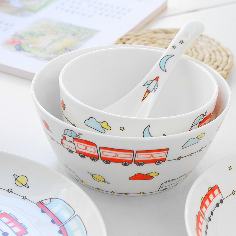 Little train the children 's cartoon dishes ipads porcelain Japanese household rice bowl dish dish soup plate ceramic sheet is tasted suit