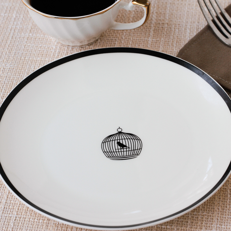 Classic black 8 inches black border on CD dinner plate flat ipads porcelain ceramic plate cold plate