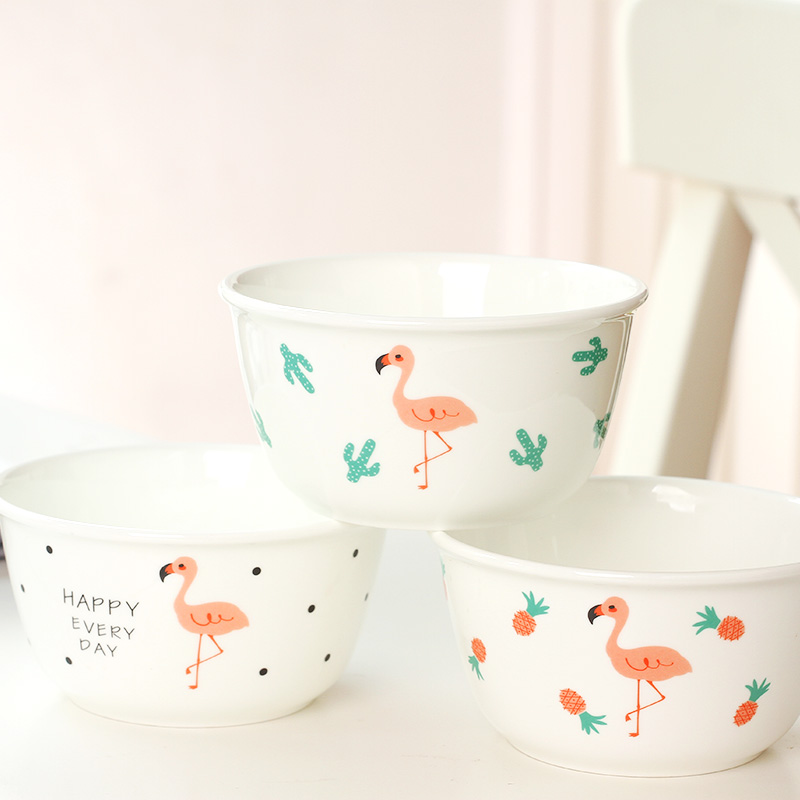 Flamingos creative Japanese rice bowls ipads porcelain tableware household small bowl of soup bowl fruit salad bowl dessert ceramic bowl