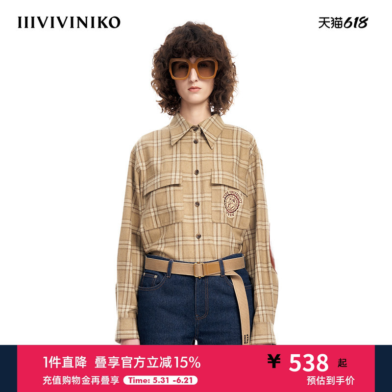 Iiiviviniko "Rabbit Fur Woolen Fabric" Vintage Preppy College Style Patterned Shirt for Women M310413154A