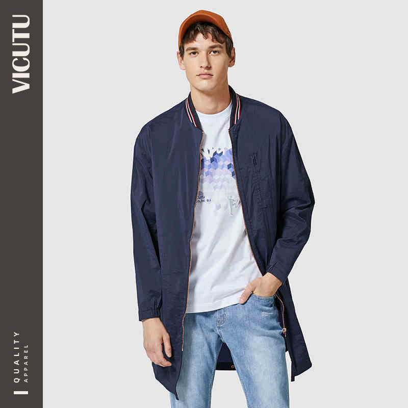VICUTU Weikeduo men's windbreaker long fashion simple baseball collar casual slim coat male Hui