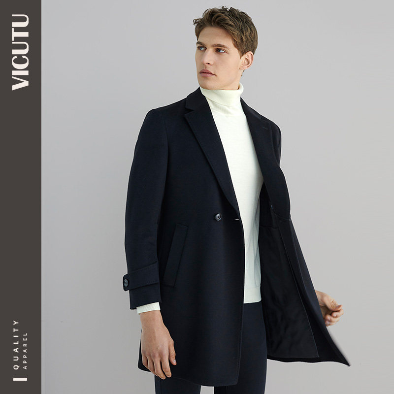 VICUTU wool coat men's business casual medium long lapel wool coat coat men's Hui