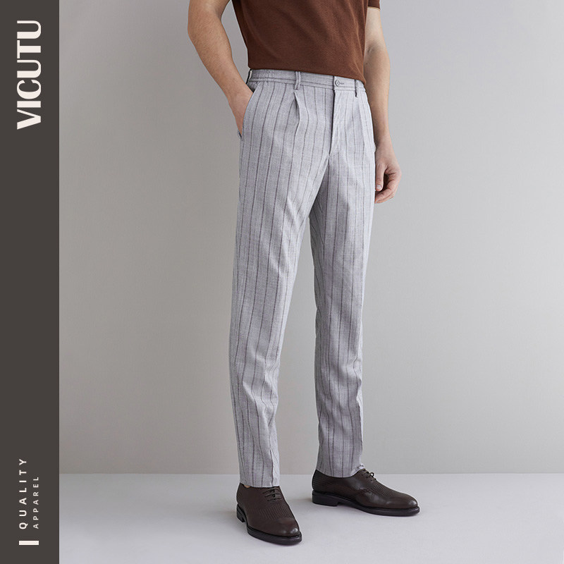 VICUTU Vicodor men's trousers mall with the same stripe wild autumn straight suit pants men