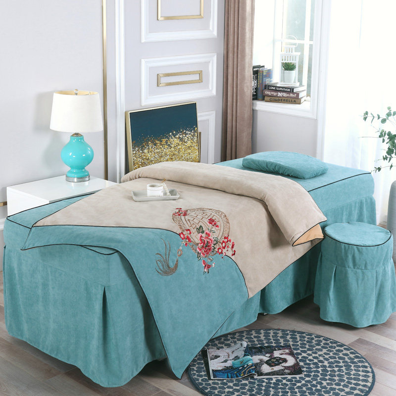 European high-end beauty salon special beauty bedspread four-piece set of pure cotton high-end luxury Chenier massage bed cover ash
