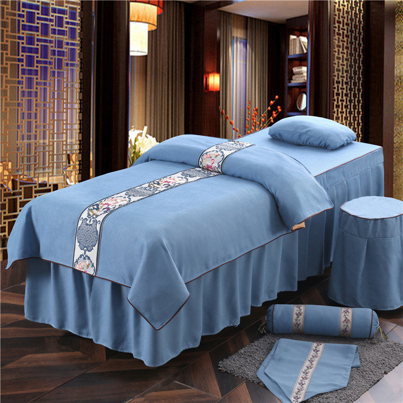 European high-end beauty salon beauty bedspread four-piece set cotton shampoo massage bed treatment bedding set ash