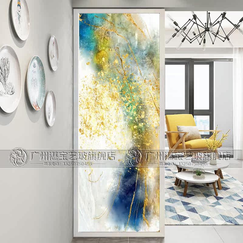 Modern Minimalist Art Glass Partition Light Transmission Screen Living-room Decoration Bedroom Entrance To Family Hyun Guan Frosted Double Sided Abstraction