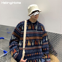 (2021 Autumn New) boyfriend gift ins Tide brand couple sweater loose bf wind round neck sweater men