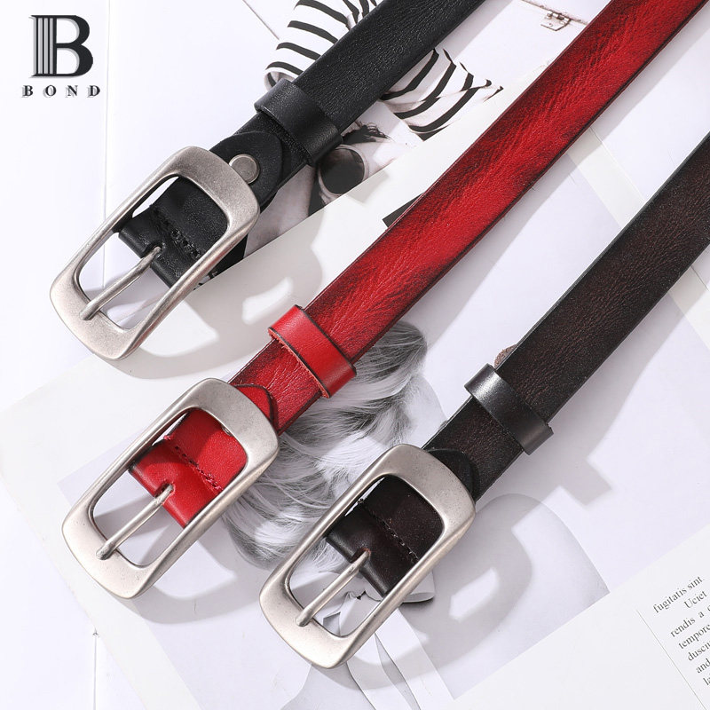 Belt women's jeans black simple all-match leather top layer cowhide retro youth ladies belt fashion belt