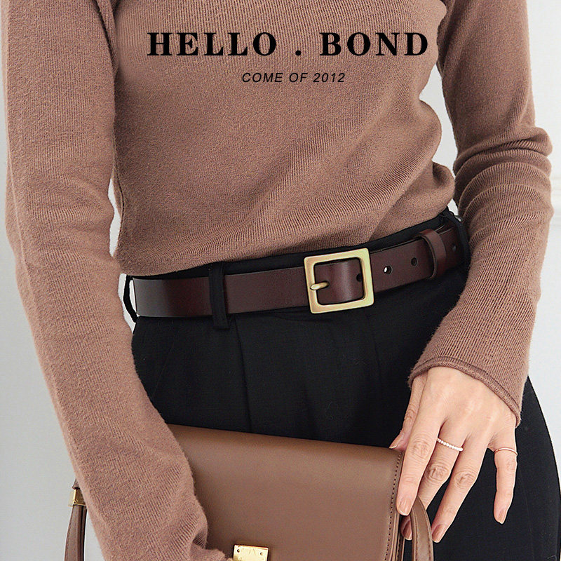 Belt women's genuine leather copper buckle ins style simple all-match belt women's top layer cowhide retro decoration jeans belt