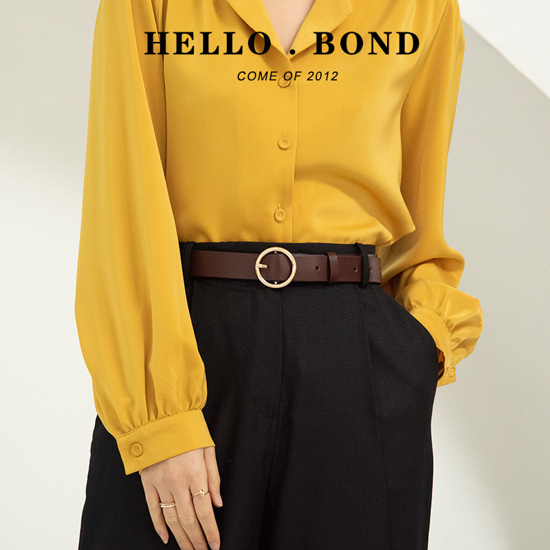 Women's leather belt top layer pure cowhide simple all-match round buckle fashion belt female Korean student jeans belt