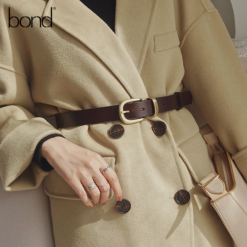 Belt women's leather top layer cowhide copper buckle fashion all-match belt casual youth simple pin buckle black belt