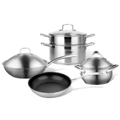 LXBF Longxing Baofu 4 Pot Set 304 Stainless Steel Wok Steamed Pot Base Anti-stick Frying Pot Soup