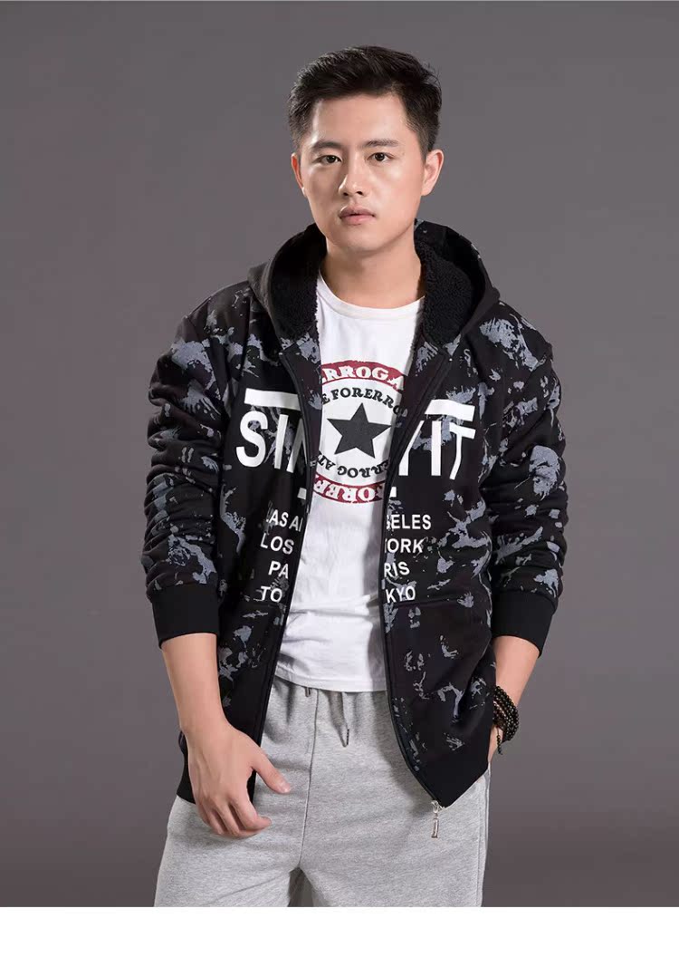 Mùa đông hip hop cỡ lớn cho nam cộng với áo len dày nhung cộng với phân bón để tăng cho người đàn ông lỏng lẻo áo hoodie chất béo ấm áp - Áo len áo hoodie nam đẹp