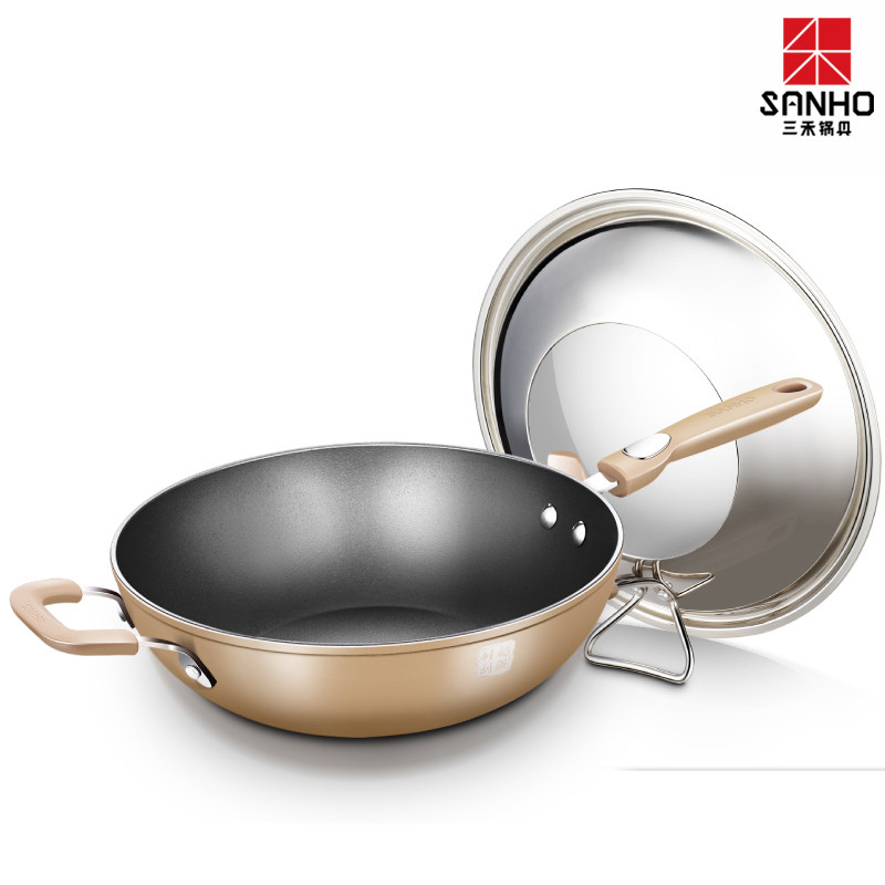湖南卫视《中餐厅》合作锅具品牌  三禾 不粘锅平底炒锅 30cm 天猫优惠券折后￥139包邮（￥239-100）赠原木锅铲