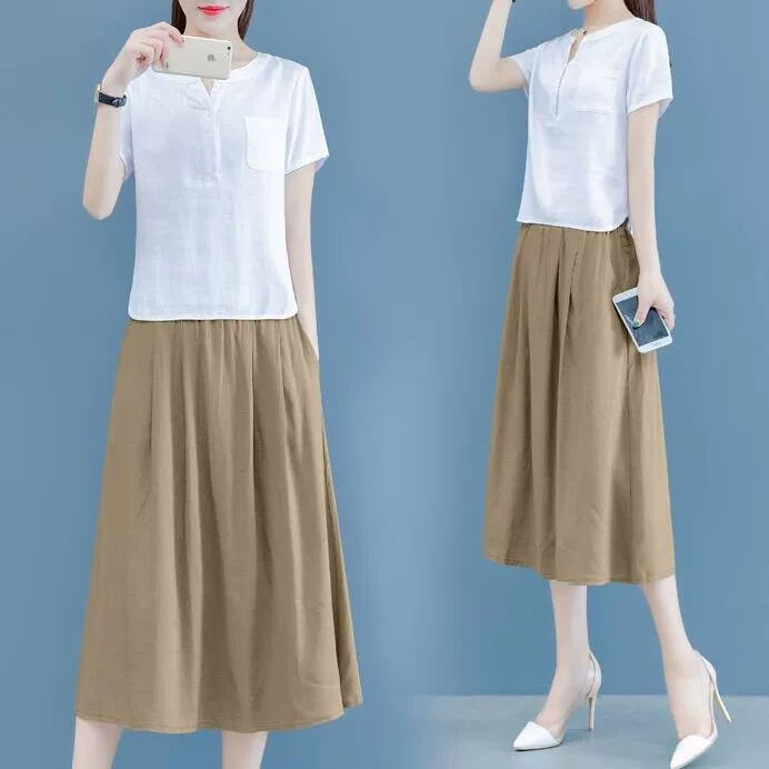 Váy cotton mùa hè mới của phụ nữ Hàn Quốc phù hợp với phong cách hàn quốc váy dài mùa hè váy hai mảnh phổ biến - Váy dài