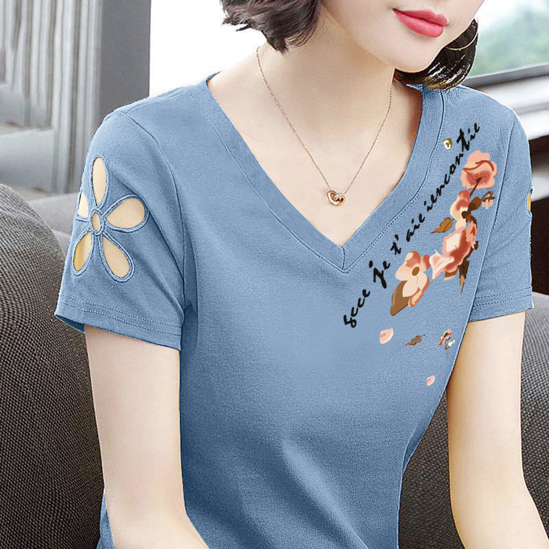 Printed short-sleeved T-shirt women ins loose net red top trendy cotton 2022 new Korean version half-sleeved T-shirt large size