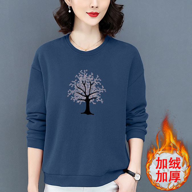 Long-sleeved sweater women's fleece 2023 new middle-aged mother T-shirt bottoming shirt autumn and winter large size autumn casual tops