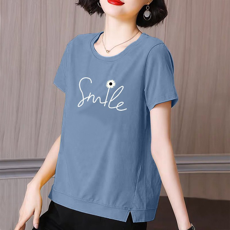 2023 New Short Sleeve T - shirt woman summer pure cotton loose printing shirt middle - aged mother with a tops